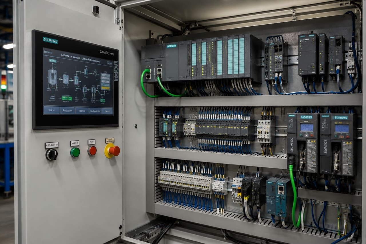 Panel de automatización industrial con controladores
